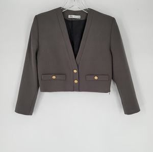 Zara NEW Olive Green Crop Blazer Size S Gold Buttons